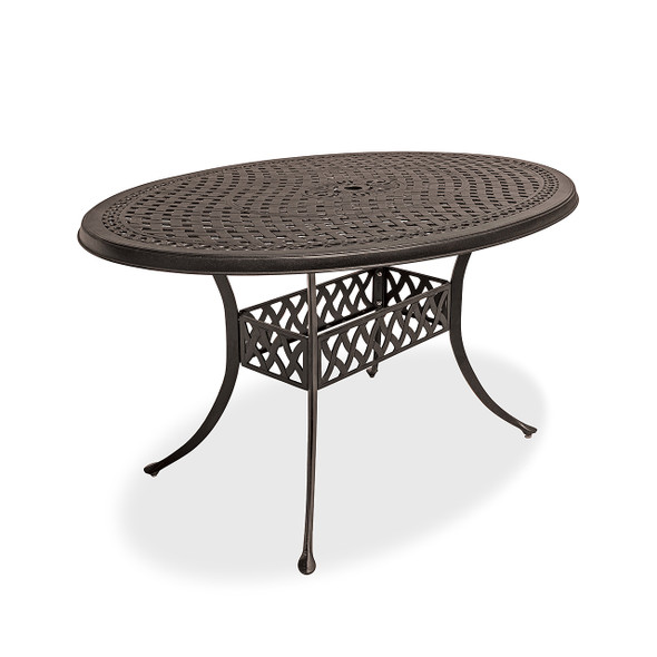Carlisle Aged Bronze Cast Aluminum and Navy Cushion 7 Pc. Gathering Height Dining Set with 66 x 44 in. Table