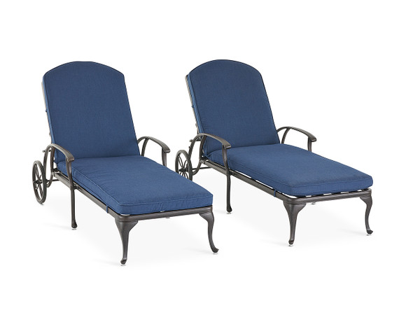 Carlisle Aged Bronze Cast Aluminum and Spectrum Indigo Cushion 2 Pc. Chaise Lounge Set