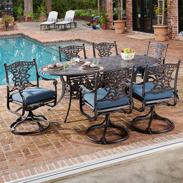 St. James Desert Bronze Cast Aluminum 7 Pc. Swivel Dining Set with 84 x 42 in. Table