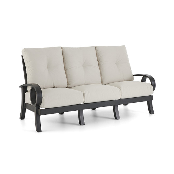 Eclipse Autumn Rust Aluminum and Pashmina Cloud Cushion 3 Pc. Sofa Group with 58 X 36 in. Slat Top Gas Fire Pit