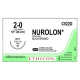 Johnson & - Nurolon - C522D - Nonabsorbable Suture With Needle Nylon Ct - 1 1/2 Circle Taper Point Size 2 - 0 Braided