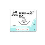 Johnson & - Perma-Hand - 677G - Systems - Nonabsorbable Suture With Needle Silk Fsl 3/8 Circle Reverse Cutting Size 2 - 0 Braided
