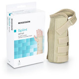 Mckesson - 155-79-87088 - Wrist Brace Low Profile / Contoured Wraparound Aluminum Cotton Elastic Left Hand Beige X - Large