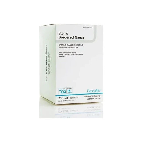 Dermarite - 11230 - Bordered Gauze Adhesive Dressing 2 X 3 - 3/4 Inch Square Sterile - Each