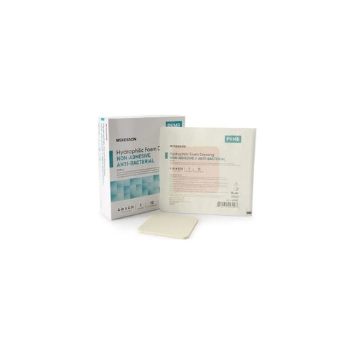 Mckesson - 4940 - Antibacterial Foam Dressing 4 X Inch Without Border Waterproof Film Backing Nonadhesive Square Sterile - Box/10