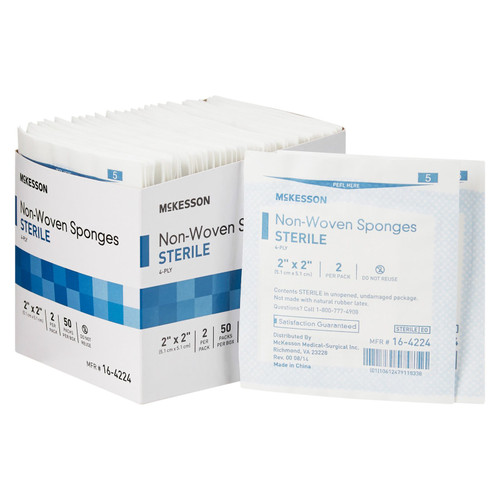 Mckesson - 16-4224 - Nonwoven Sponge 2 X Inch Per Pack Sterile 4 - Ply Square - Case/1500