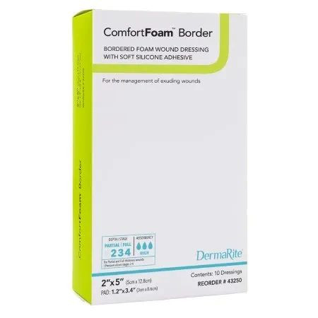 Dermarite - Comfortfoam Border - 43250 - Foam Dressing 2 X 5 Inch With Waterproof Backing Silicone Adhesive Rectangle Sterile - Box/10
