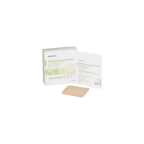 Mckesson - 4843 - Foam Dressing 4 X Inch With Border Film Backing Silicone Gel Adhesive Square Sterile - Box/10