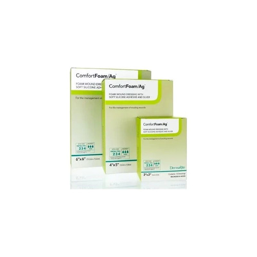 Dermarite - Comfortfoam/Ag Border - 49450 - Silver Foam Dressing 4 X 5 Inch Square Sterile - Each