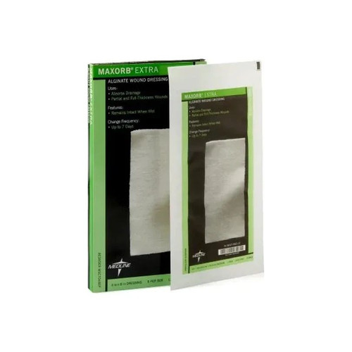 Medline - Maxorb Extra - Msc7048Ep - Industries Calcium Alginate Dressing 4" L X 8" W Rectangle Shape Highly Absorbent, Latex - Free. - Case/50