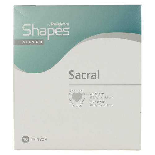 Ferris - Polymem Shapes - 1709 - Polymem Shapes Quadrafoam Wound Dressing With Silver 7-1 5 X 7-4 5 Sacral Shape With 4-1 2 X 4-5 7 Pad 