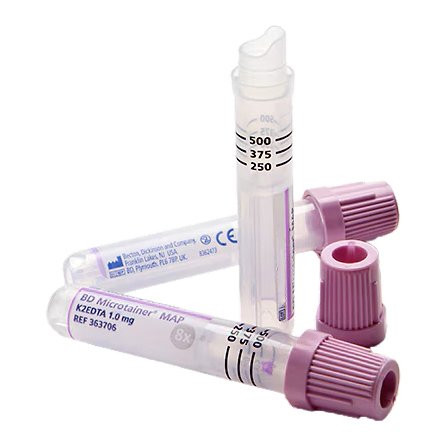 Bd Becton Dickinson - Microtainer Map - 363706 - Capillary Blood Collection Tube K2 Edta Additive 250 L To 500 Microgard Closure Plastic - Box/50