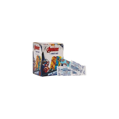 Dukal - American White Cross Stat Strip - 1087837 - Adhesive 3/4 X 3 Inch Plastic Rectangle Kid Design (Black Panther / Captain America Iron Man) Sterile - Case/1200