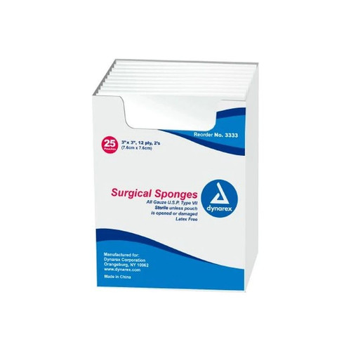 Dynarex - 3333 - Gauze Sponge 3 X Inch 2 Per Pack Sterile 12 - Ply Square - Case/1200