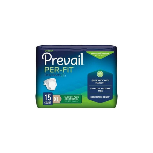 First Quality - Prevail Per-Fit - Pf-014/1 - Unisex Adult Incontinence Brief X - Large Disposable Heavy Absorbency - Bag/15