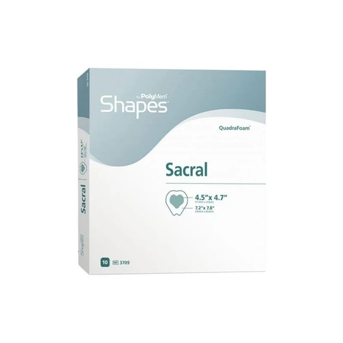Ferris - Polymem Shapes - 3709 - Foam Dressing 7 - 1/5 X 4/5 Inch With Border Film Backing Adhesive Sacral Sterile - Box/10