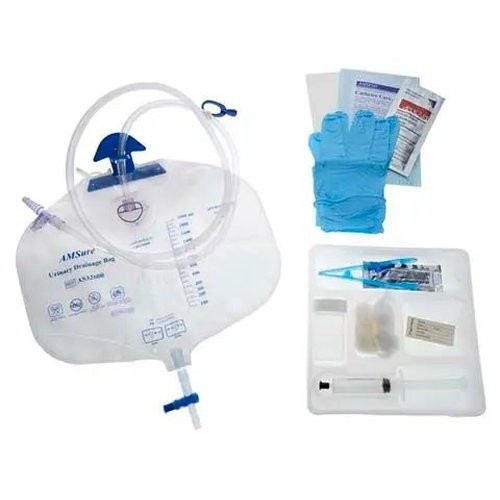 Amsino - As89314S - Amsure Foley Tray Bag, Preconn 100% Silicone 14Fr, 05Cc, 2000Ml 10Cc Syringe, Nitrile Gloves, Sterile - Each