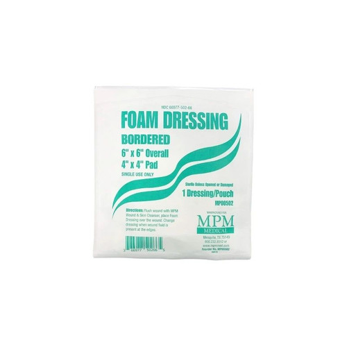 Mpm Medical - Mp00502 - Foam Dressing 6 X Inch With Border Waterproof Backing Adhesive Square Sterile - Case/50