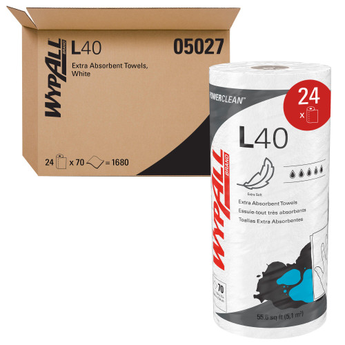Kimberly Clark - Wypall L40 - 05027 - Towel, Cleaning/Drying Disp Wht Roll - Case/24