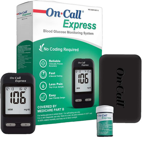 Acon Laboratories - On Call - 755715 - Express Blood Glucose Meter 4 Second Results Stores Up To 300 No Coding Required - Case/24