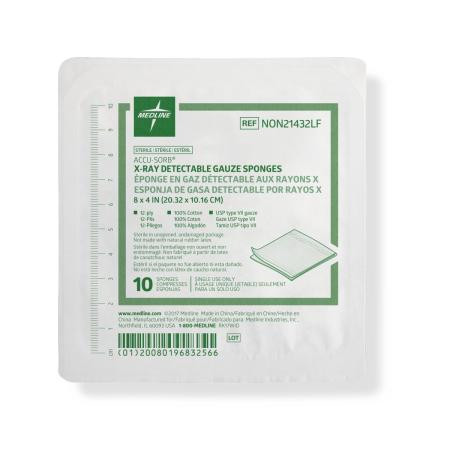 Medline - Non21432lf - Gauze,Sponge,8"x4",12ply,Xray,Strl,Lf - Each