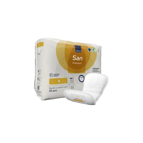 Abena - 1000021301 - North America Bladder Control Pad San Premium 3.9 X 8.6 Inch Light Absorbency Fluff / Polymer Core Size 1 - Case/300