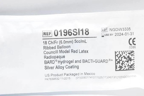Bard Rochester - Bardex I.C. - 0196SI18 - Foley Catheter 2-Way Standard Tip 5 Cc Balloon 18 Fr Red Rubber 