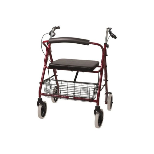Mabis - Dmi - 501-1029-0700 - 4 Wheel Rollator Burgundy Adjustable Height / Lightweight Wide Heavy Duty Folding Aluminum Frame - Each