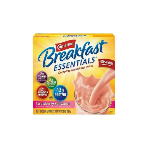 Nestle - Carnation Breakfast Essentials - 00050000486502 - Oral Supplement Strawberry Sensation Flavor Powder 1.26 Oz Individual Packet - Each