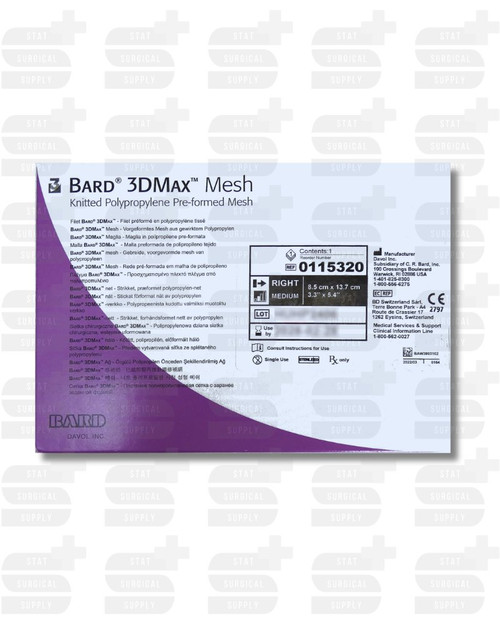 Bard Rochester - 0115320 - Bard 3Dmax Mesh: Knitted Polypropylene Pre-Formed Mesh Right Medium 8.5Cm - 13.7Cm - Each