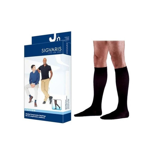 Sigvaris - 232clsm14 - 232c Essential Cotton Calf, 20-30mmhg, Men's, Large, Short, Black Mist