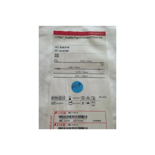 Cook Medical - C-Flex - G14799 - Ureteral Stent Set Double Pigtail 3.7 Fr 18 Cm