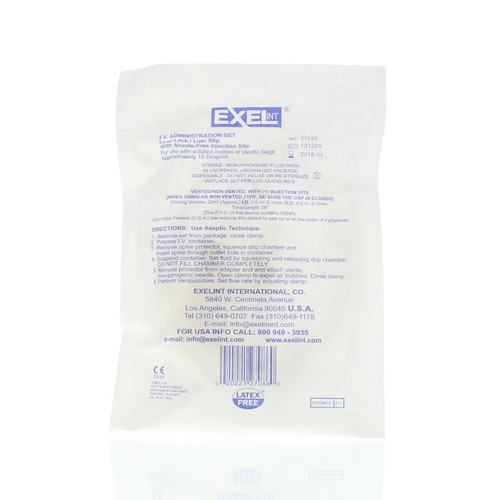 Exel - 27086 - Iv Administration Set, 15 Drops, Combination Vented/ Non - Vented, Needle Free (Y) Injection Site, Option Lock, Tube, Roller Clamp, Pinch Clamp