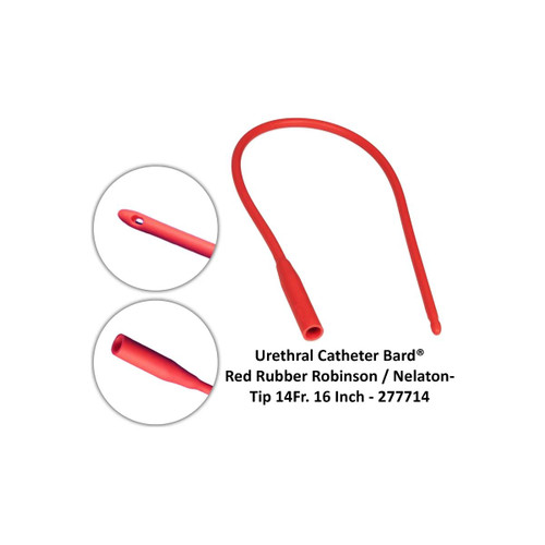 Bard Rochester - 277714 - Urethral Catheter Robinson / Nelaton Tip Red Rubber 14 Fr 16 Inch