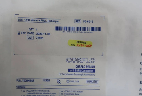 Avanos Medical - Corflo - 50-6012 - Halyard Corflo Max Percutaneous Endoscopic Gastrostomy Tube Kit, 12Fr Od, With Enfit Connectors, Ring, Pull 