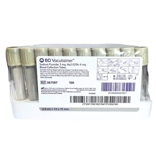 Bd Becton Dickinson - Bd Vacutainer - 367587 - Plus Venous Blood Collection Tube Glucose Determination Sodium Fluoride Na2 Edta Additive 13 X 75 Mm 2 Ml Gray Hemogard Closure Plastic 