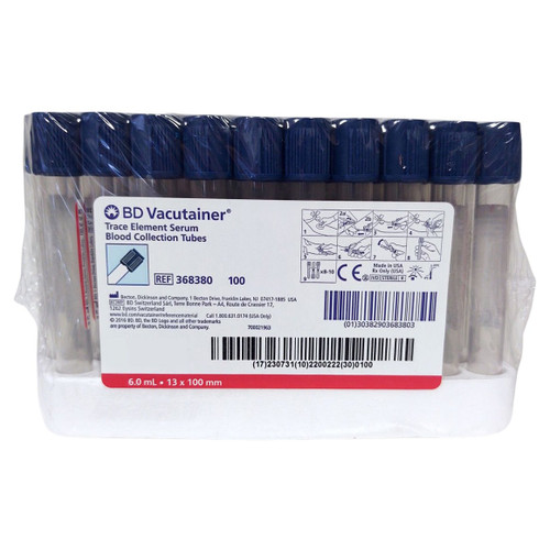 Bd Becton Dickinson - Bd Vacutainer Spc Plus - 368380 - Venous Blood Collection Tube Analyte Determination Clot Activator Additive 13 X 100 Mm 6 Ml Royal Blue Hemogard Closure Plastic 