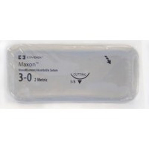 Cardinal Health - Maxon - 8886674441 - Absorbable Suture With Needle Polyglyconate Gs - 10 1/2 Circle Reverse Cutting Size 3 - 0 Monofilament
