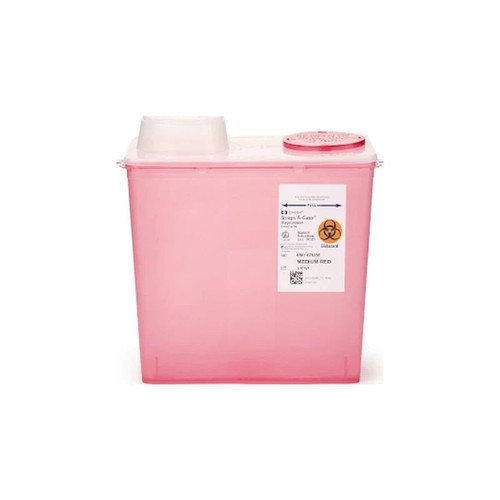 Cardinal Health - Monoject - 8881676285 - Sharps Container Red Base 10 - 9/10 H X 1/2 W 6 - 3/4 D Inch Vertical Entry 2 Gallon
