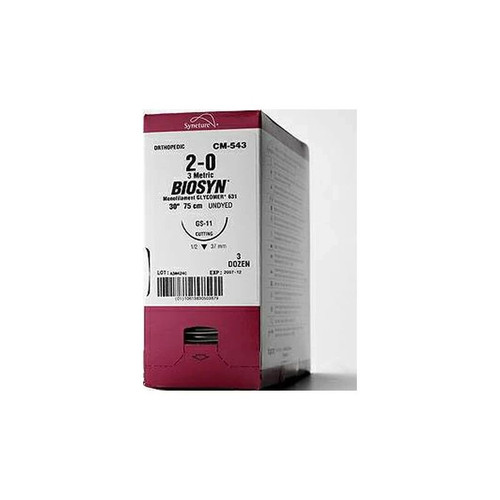 Covidien - Biosyn - Gm-332 - Absorbable Suture With Needle Polyester V - 20 1/2 Circle Taper Point Size 3 - 0 Monofilament