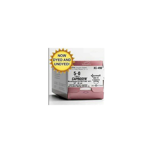 Covidien - Caprosyn - Sc-5617G - Absorbable Suture With Needle Polyester P - 12 3/8 Circle Precision Reverse Cutting Size 4 - 0 Monofilament
