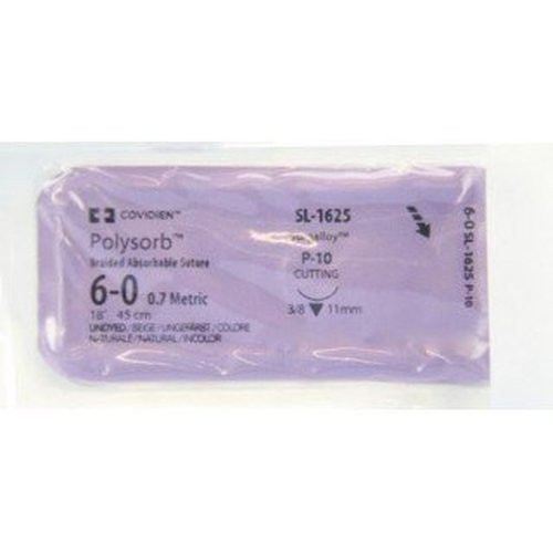 Covidien - Polysorb - Sl1625G - Absorbable Suture With Needle Polyester P - 10 3/8 Circle Precision Reverse Cutting Size 6 - 0 Braided