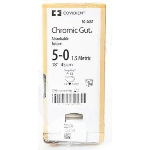 Covidien - Premium - Sg-5687 - Absorbable Suture With Needle Chromic Gut P - 13 3/8 Circle Precision Reverse Cutting Size 5 - 0