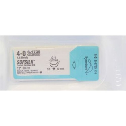 Covidien - Sofsilk - S-1735 - Nonabsorbable Suture With Needle Silk C - 1 3/8 Circle Reverse Cutting Size 4 - 0 Braided