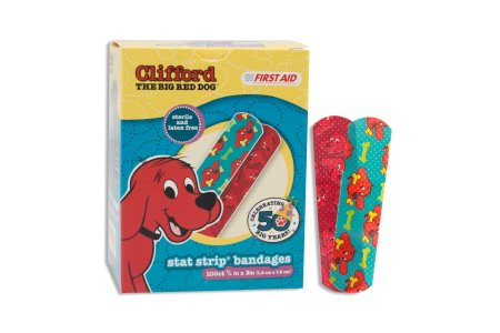 Dukal - American White Cross Stat Strip - 15960 - Adhesive 3/4 X 3 Inch Plastic Rectangle Kid Design (Clifford The Big Red Dog) Sterile
