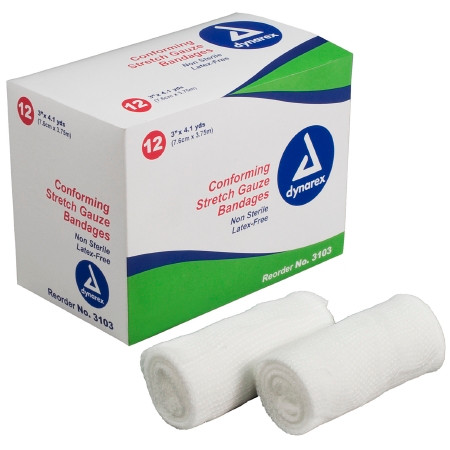 Dynarex - 3103 - Conforming Bandage 3 Inch X 4 - 1/10 Yard 12 Per Pack Nonsterile 1 - Ply Roll Shape