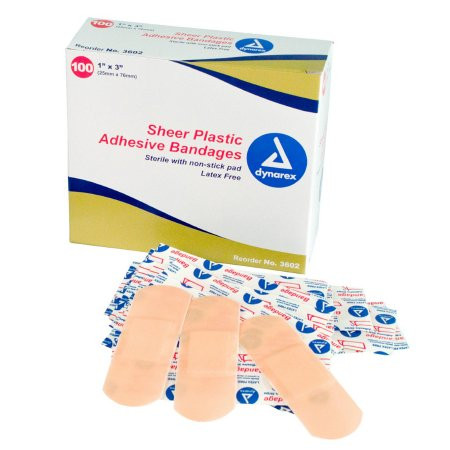 Dynarex - 3602 - Adhesive Strip 1 X 3 Inch Plastic Rectangle Sheer Sterile