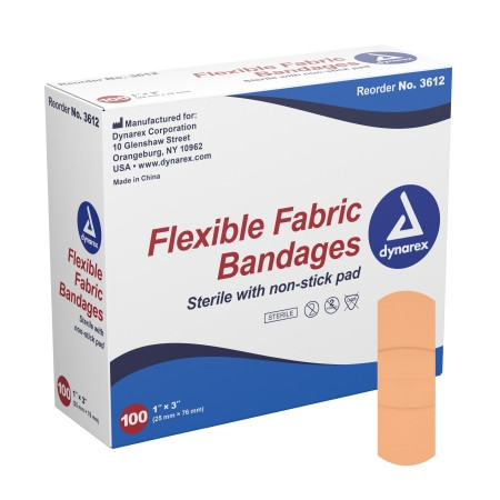 Dynarex - 3612 - Adhesive Strip 1 X 3 Inch Fabric Rectangle Tan Sterile