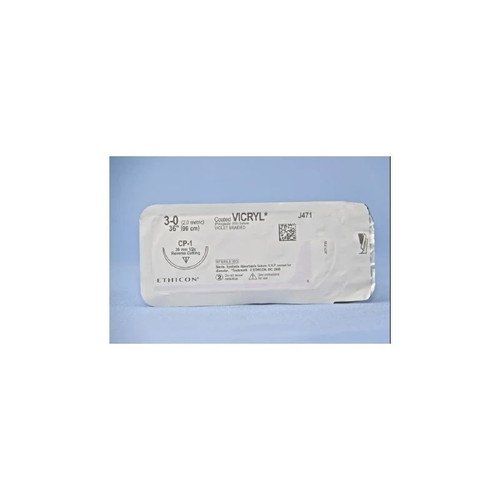 Johnson & - Coated Vicryl - J471H - Systems - Absorbable Suture With Needle Polyglactin 910 Cp - 1 1/2 Circle Reverse Cutting Size 3 - 0 Braided