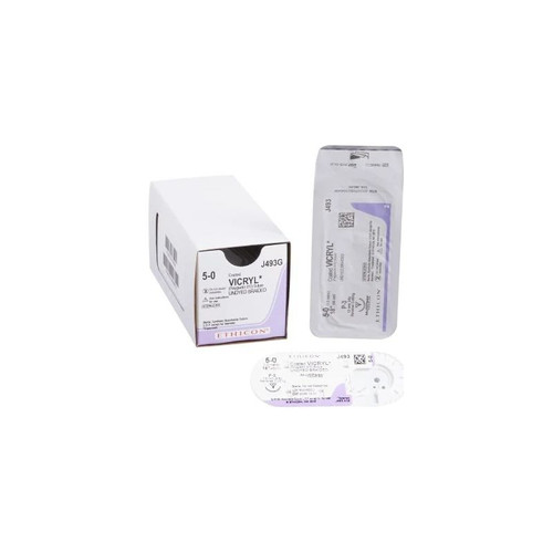 Johnson & - Coated Vicryl - J493G - Systems - J&J - Absorbable Suture With Needle Polyglactin 910 P - 3 3/8 Circle Precision Reverse Cutting Size 5 - 0 Braided